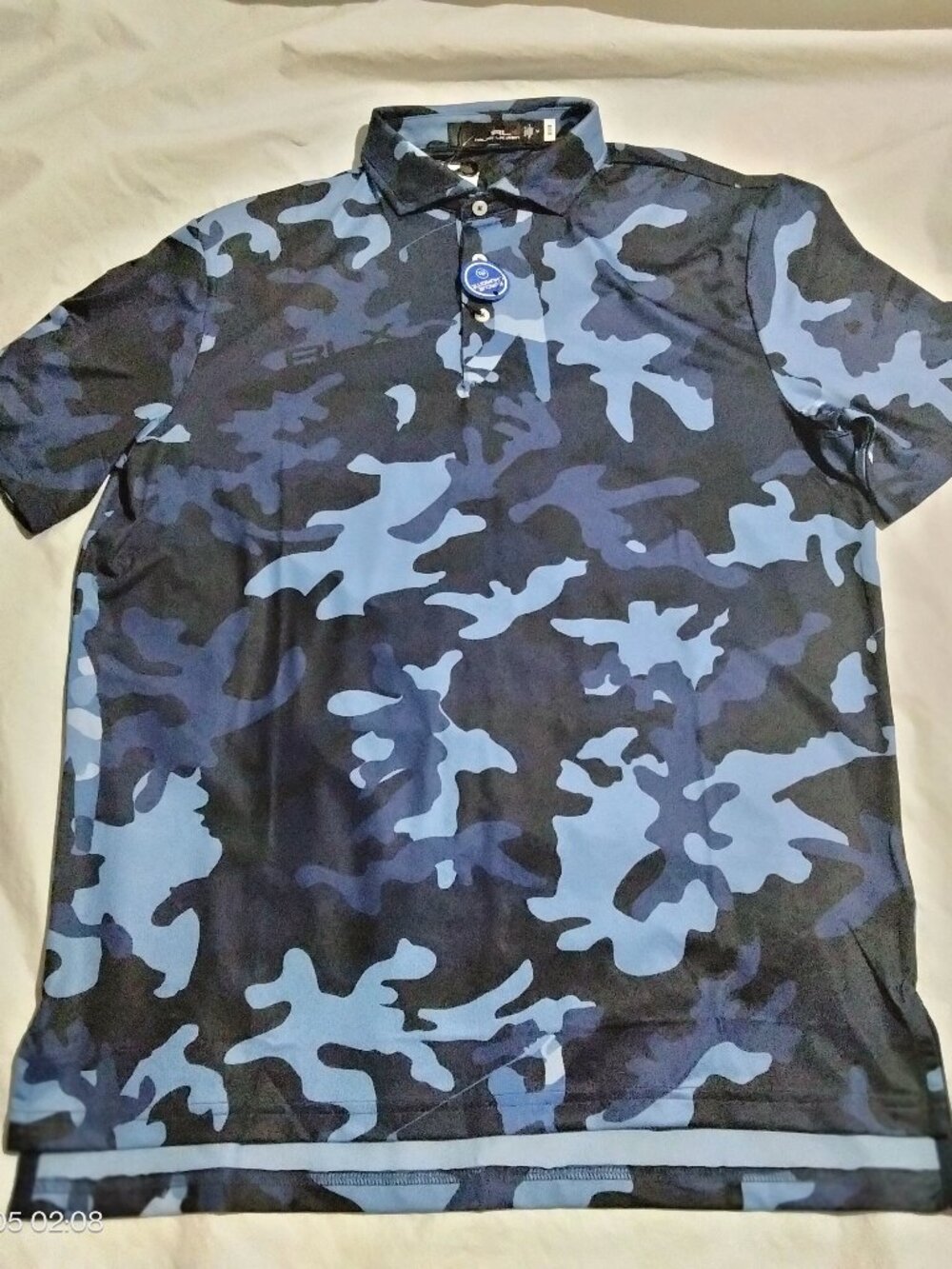 RLX Ralph Lauren Mens Golf Polo Shirt Size M / L Blue Camo Camouflage NWT